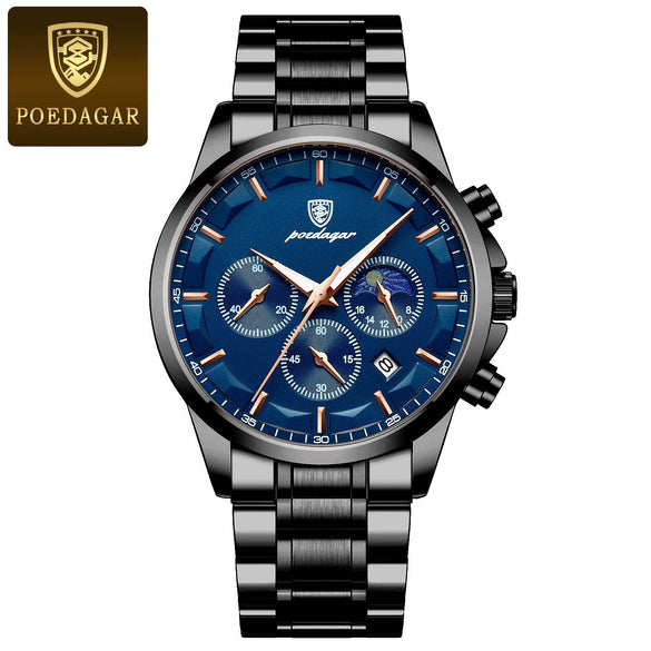Multifunctional Men's Stainless Steel Band Quartz Watch With Round Dial And Onion Crown Leisure Style