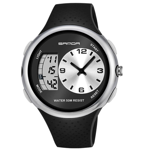 Multifunctional Outdoor Sports Watch Plastic Strap Stainless Steel Clasp Round Dial Resin Case