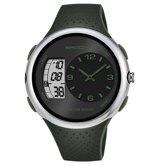 Multifunctional Outdoor Sports Watch Plastic Strap Stainless Steel Clasp Round Dial Resin Case
