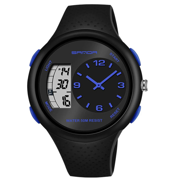 Multifunctional Outdoor Sports Watch Plastic Strap Stainless Steel Clasp Round Dial Resin Case