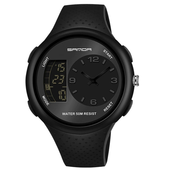 Multifunctional Outdoor Sports Watch Plastic Strap Stainless Steel Clasp Round Dial Resin Case