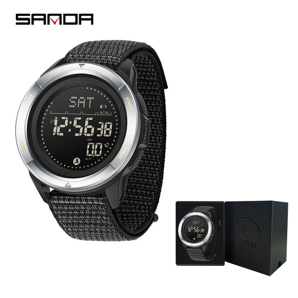 Multifunctional Outdoor Sports Watch Zinc Alloyabs Case Nylon Strap Round Dial Fstn Screen