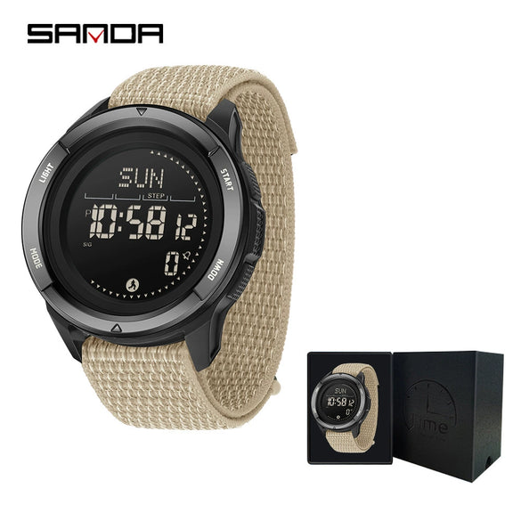 Multifunctional Outdoor Sports Watch Zinc Alloyabs Case Nylon Strap Round Dial Fstn Screen
