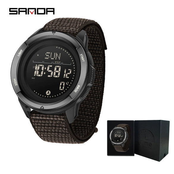 Multifunctional Outdoor Sports Watch Zinc Alloyabs Case Nylon Strap Round Dial Fstn Screen