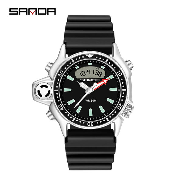 Multifunctional Outdoor Waterproof Electronic Watch Zinc Alloy Case Silicone Strap Round Dial Sporty And Minimalist Style For Men And Women