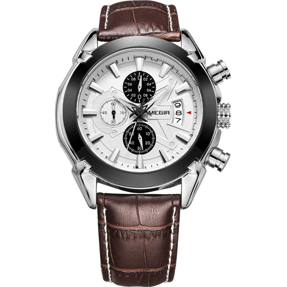 Multifunctional Quartz Men's Watch Alloy Case Genuine Leather Strap Round Dial
