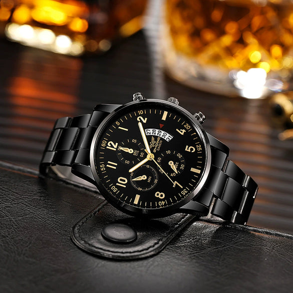 Multifunctional Quartz Movement Casual Men's Watch Alloy Case Ordinary Glass Mirror