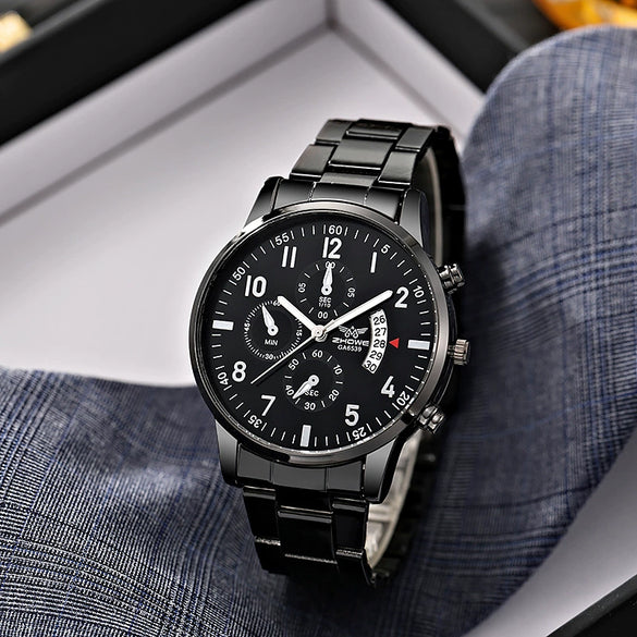 Multifunctional Quartz Movement Casual Men's Watch Alloy Case Ordinary Glass Mirror