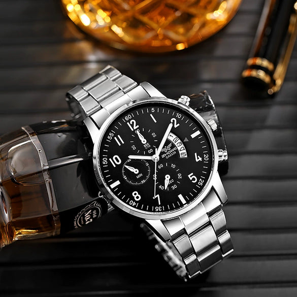 Multifunctional Quartz Movement Casual Men's Watch Alloy Case Ordinary Glass Mirror