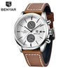 Multifunctional Quartz Movement Leather Strap Men's Business Leisure Calendar Watch With Stainless Steel Buckle And Round Dial
