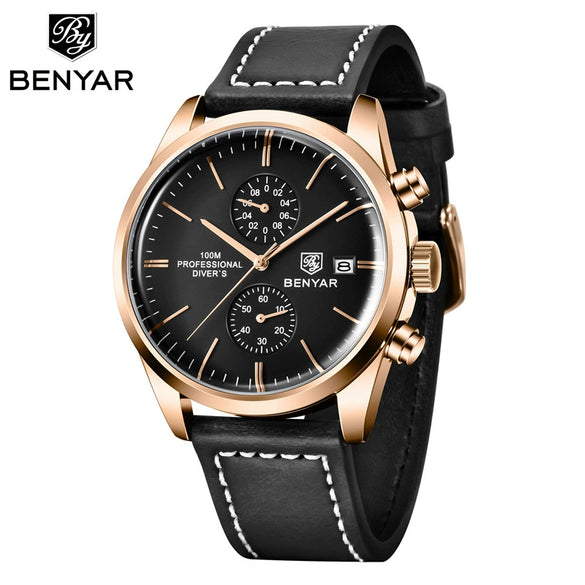 Multifunctional Quartz Movement Leather Strap Men's Business Leisure Calendar Watch With Stainless Steel Buckle And Round Dial