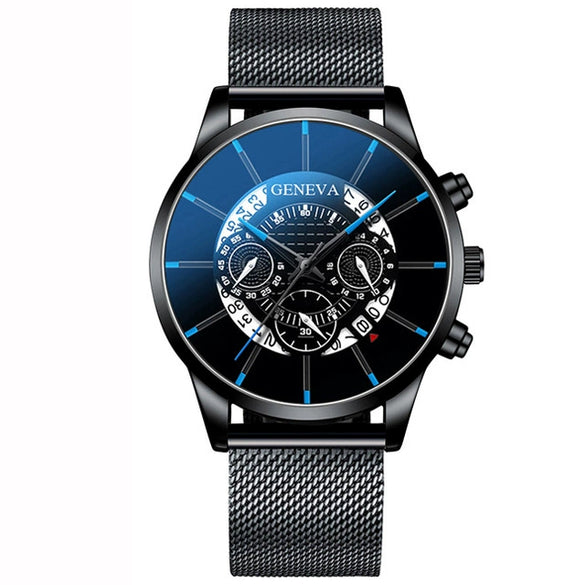 Multifunctional Quartz Movement Men's Watch Alloy Case Stainless Steel Strap Round Dial Leisure Style