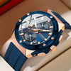 Multifunctional Silicone Band Sport Calendar Waterproof Casual Men's Alloy Case Ordinary Glass Mirror Round Dial Business Style Watch
