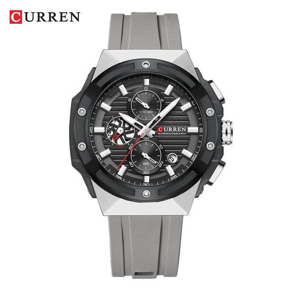 Multifunctional Silicone Band Sport Calendar Waterproof Casual Men's Alloy Case Ordinary Glass Mirror Round Dial Business Style Watch