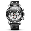 Multifunctional Sports Chronograph Calendar Luminous Waterproof Men's Watch Alloy Case Genuine Leather Strap Mineral Strengthened Glass Mirror