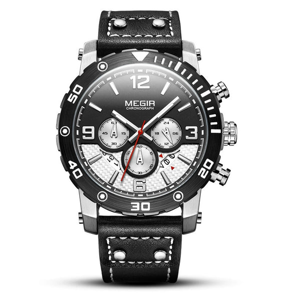 Multifunctional Sports Chronograph Calendar Luminous Waterproof Men's Watch Alloy Case Genuine Leather Strap Mineral Strengthened Glass Mirror