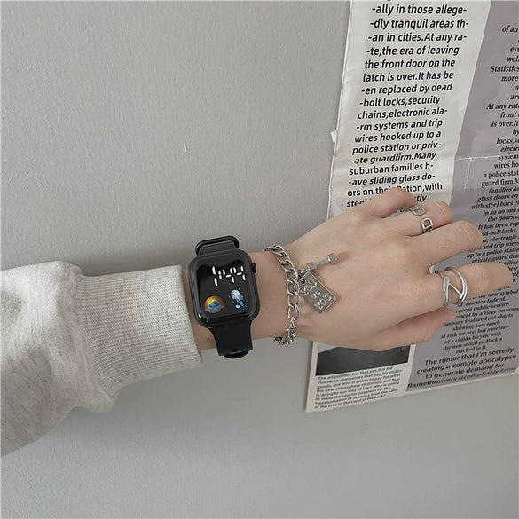 Multifunctional Sports Luminous Led Disposable Electronic Watch Plastic Case And Strap Rectangular Dial Minimalist And Sporty Style For Students
