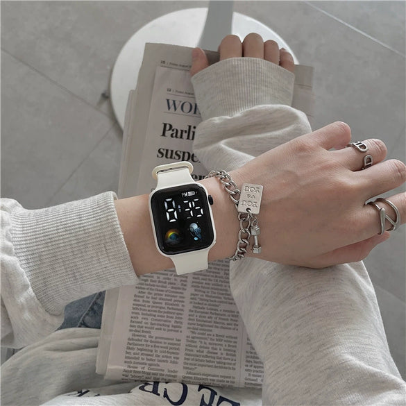 Multifunctional Sports Luminous Led Disposable Electronic Watch Plastic Case And Strap Rectangular Dial Minimalist And Sporty Style For Students