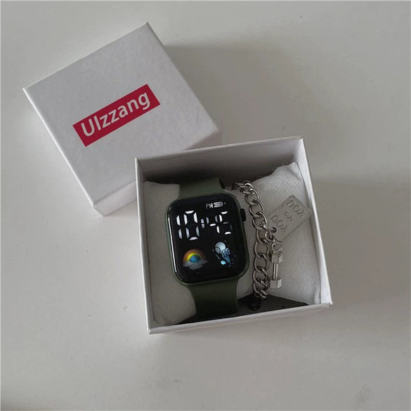 Multifunctional Sports Luminous Led Disposable Electronic Watch Plastic Case And Strap Rectangular Dial Minimalist And Sporty Style For Students