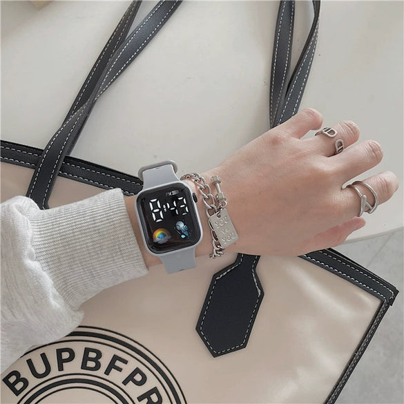 Multifunctional Sports Luminous Led Disposable Electronic Watch Plastic Case And Strap Rectangular Dial Minimalist And Sporty Style For Students