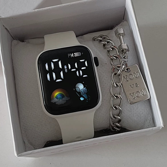 Multifunctional Sports Luminous Led Disposable Electronic Watch Plastic Case And Strap Rectangular Dial Minimalist And Sporty Style For Students