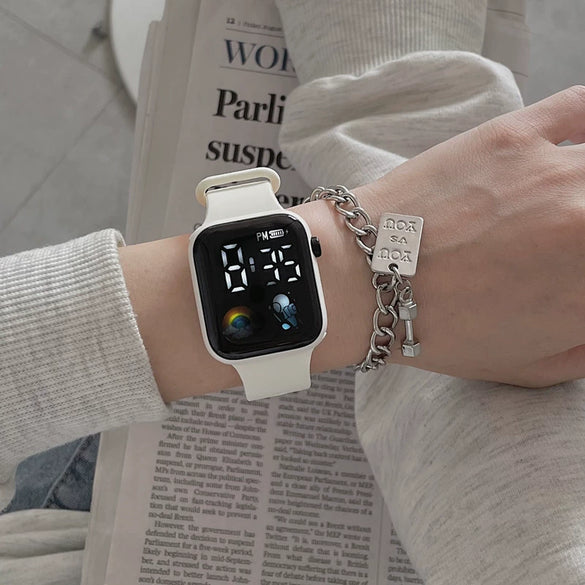 Multifunctional Sports Luminous Led Disposable Electronic Watch Plastic Case And Strap Rectangular Dial Minimalist And Sporty Style For Students