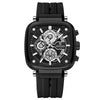 Multifunctional Sports Quartz Men's Watch With Silicone Strap Square Shape Waterproof Sixpin Chronograph Alloy Case Mineral Reinforced Mirror Stainless Steel Buckle