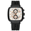 Multifunctional Sports Quartz Men's Watch With Silicone Strap Square Shape Waterproof Sixpin Chronograph Alloy Case Mineral Reinforced Mirror Stainless Steel Buckle