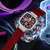 Multifunctional Sports Quartz Men's Watch With Silicone Strap Square Shape Waterproof Sixpin Chronograph Alloy Case Mineral Reinforced Mirror Stainless Steel Buckle