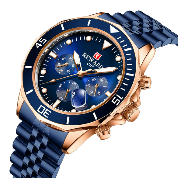 Multifunctional Sports Quartz Watch For Men Alloy Case Stainless Steel Band Round Dial