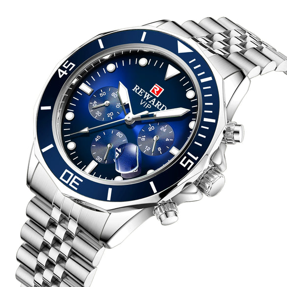 Multifunctional Sports Quartz Watch For Men Alloy Case Stainless Steel Band Round Dial