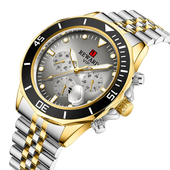 Multifunctional Sports Quartz Watch For Men Alloy Case Stainless Steel Band Round Dial