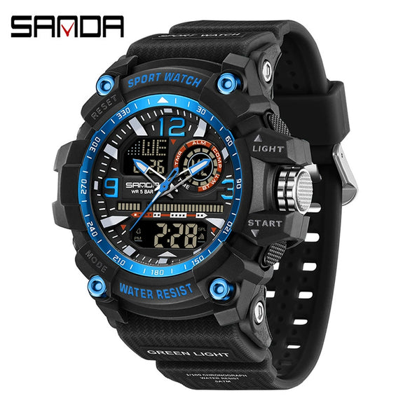 Multifunctional Sports Watch Abs Case Acrylic Mirror Tpu Strap Round Dial Student Style