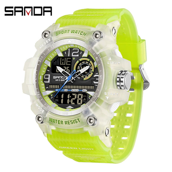 Multifunctional Sports Watch Abs Case Acrylic Mirror Tpu Strap Round Dial Student Style