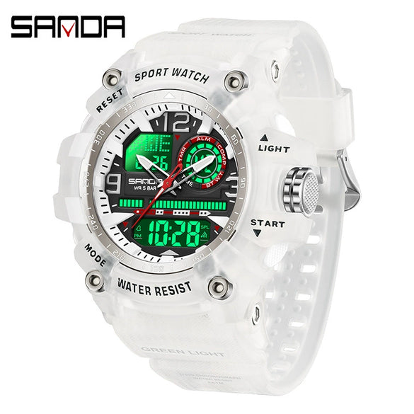 Multifunctional Sports Watch Abs Case Acrylic Mirror Tpu Strap Round Dial Student Style