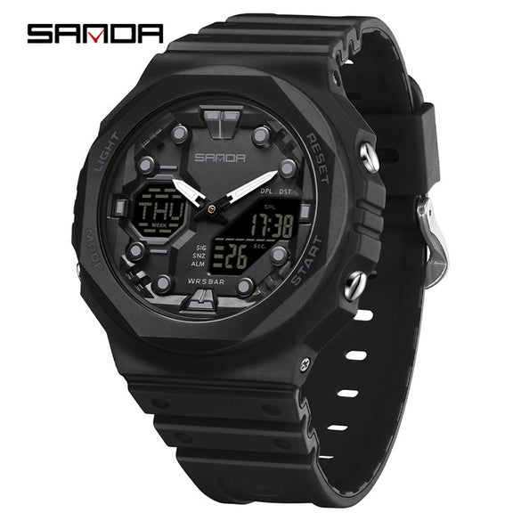 Multifunctional Sports Waterproof Electronic Watch Tpu Strap Abs Case Mineral Reinforced Glass Mirror Round Dial Universal Fashion