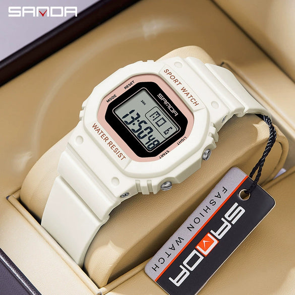 Multifunctional Square Student Watch Tpu Strap Abs Case Acrylic Mirror Waterproof Luminous Casual Sports Fashion Style