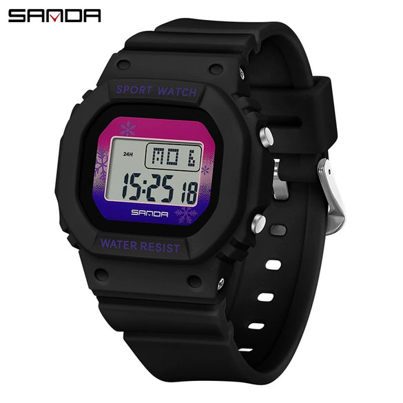 Multifunctional Square Student Watch Tpu Strap Abs Case Acrylic Mirror Waterproof Luminous Casual Sports Fashion Style