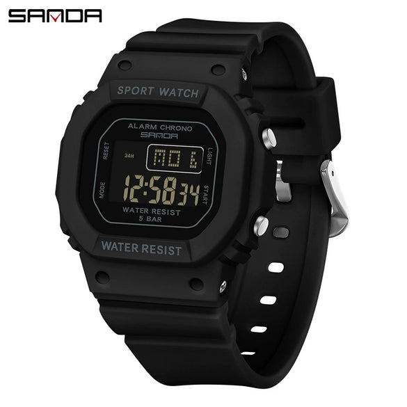 Multifunctional Square Student Watch Tpu Strap Abs Case Acrylic Mirror Waterproof Luminous Casual Sports Fashion Style