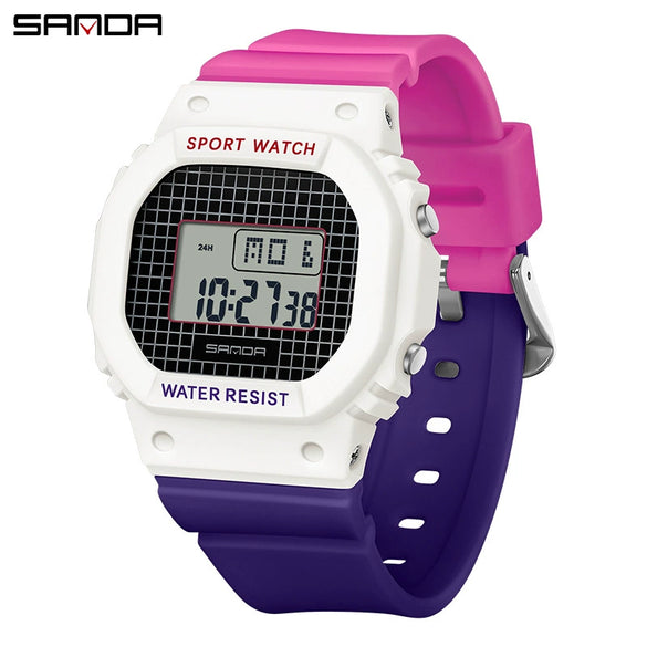 Multifunctional Square Student Watch Tpu Strap Abs Case Acrylic Mirror Waterproof Luminous Casual Sports Fashion Style