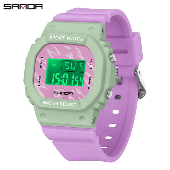 Multifunctional Square Student Watch Tpu Strap Abs Case Acrylic Mirror Waterproof Luminous Casual Sports Fashion Style