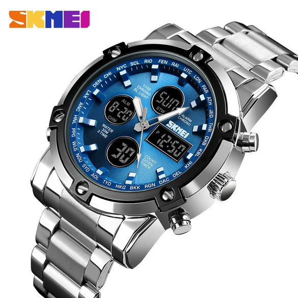 Multifunctional Stainless Steel Belt Waterproof Men's Leisure Square Dial Double Luminous Chronograph Sports Electronic Watch