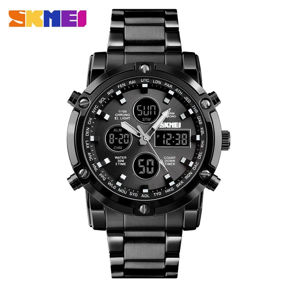 Multifunctional Stainless Steel Belt Waterproof Men's Leisure Square Dial Double Luminous Chronograph Sports Electronic Watch