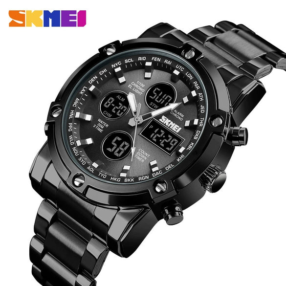 Multifunctional Stainless Steel Belt Waterproof Men's Leisure Square Dial Double Luminous Chronograph Sports Electronic Watch