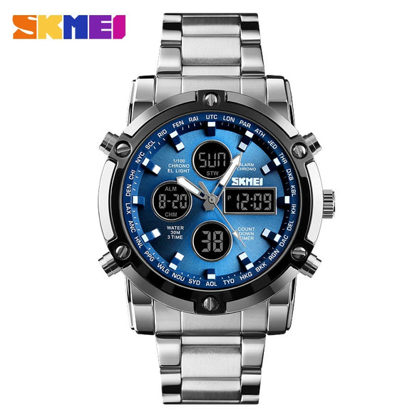 Multifunctional Stainless Steel Belt Waterproof Men's Leisure Square Dial Double Luminous Chronograph Sports Electronic Watch