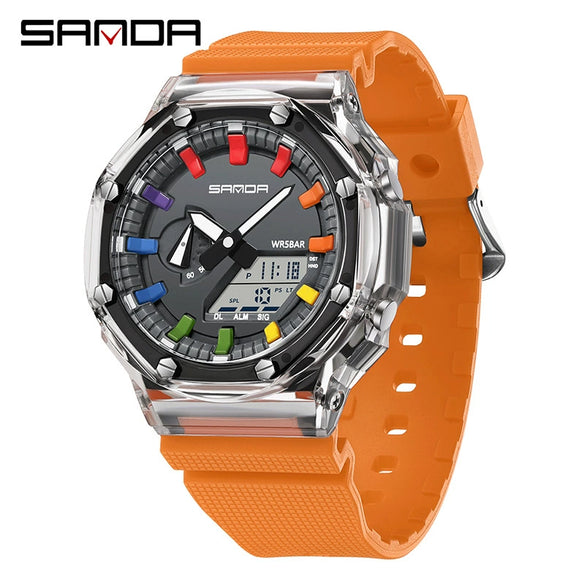Multifunctional Transparent Fashion Sports Watch Tpu Strap Abs Case Acrylic Mirror Round Dial