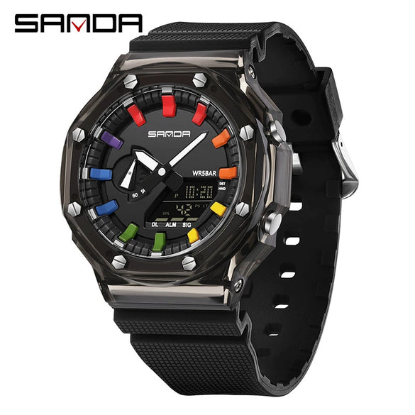 Multifunctional Transparent Fashion Sports Watch Tpu Strap Abs Case Acrylic Mirror Round Dial