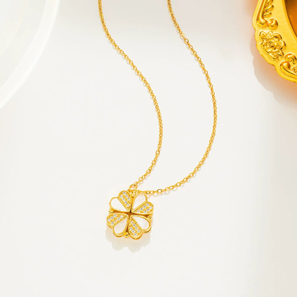 Multifunctional Twowear Love Fourleaf Clover Necklace For Women Titanium Steel Geometric Design