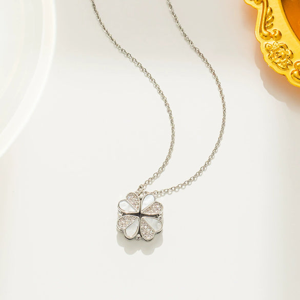 Multifunctional Twowear Love Fourleaf Clover Necklace For Women Titanium Steel Geometric Design