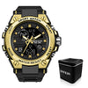 Multifunctional Waterproof Electronic Sports Watch Metal Case Plastic Mirror Silicone Strap Round Dial
